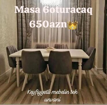 masa dəstəyi: Qonaq otağı üçün, Yeni, Açılan, Dördbucaq masa, 6 stul, Azərbaycan