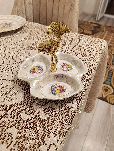 miska kartinka: Porcelan üç bölməli konfeti/qəlyanaltı qabı - Material: parıltılı ağ — 1