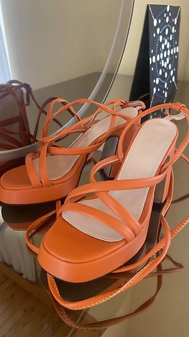 step platforma: Narıncı rəngli qadın sandaleti - Model: zolaqlı bağlamalı sandal - — 3