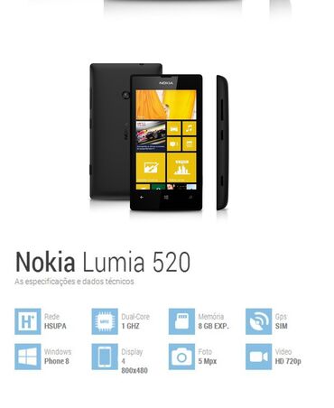 Мобильные телефоны: Nokia Lumia 520, Б/у