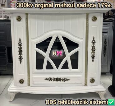irşad electronics qaz sobalari: Ağ dekorativ gövdəli qaz sobası (kamin tipli). - Güc: 300 kv sahəyə