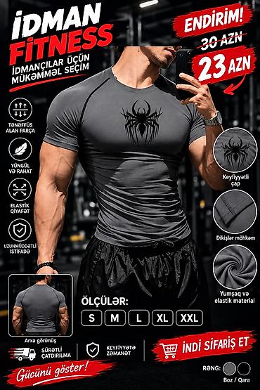 İdman/Fitness kişi köynəyi – sinədə hörümçək printi ilə