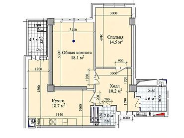 2 комнаты, 72 м², Технопарк Элитка, 4 этаж, ПСО (под самоотделку)