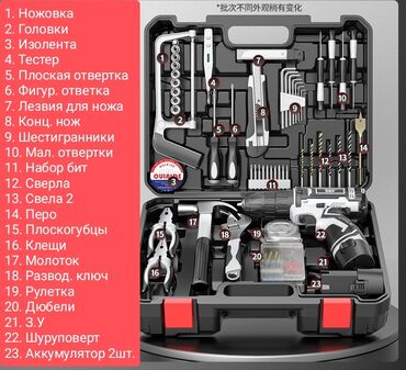 крепление аккумулятора: Полный комплект всех необходимых инструментов в одном чемодане: 1