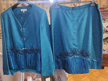 qadın jaketi: Angel Fashion qadın dəsti - Rəng: firuzə-mavi - 3 hissə: jaket, ətək — 1