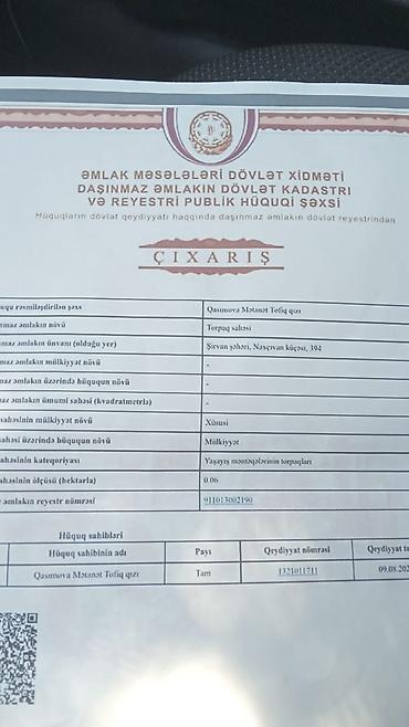 nasosnu torpaq: Tikinti, Mülkiyyətçi, Kupça (Çıxarış) — 2
