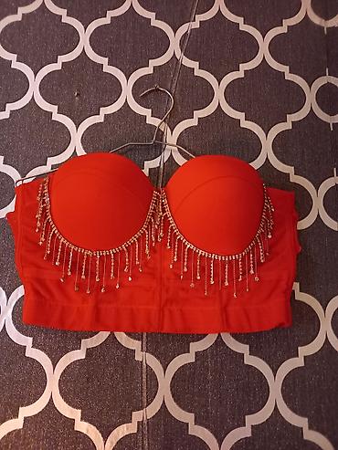 sandy paltar: Qırmızı rəngli büstqalter-top (strapless) - Korse tipli, yüksək belə — 2