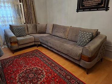 modeyra mebel: Künc divan – “Gümüş” rəng palitrası, yumşaq parça üzlük, ağac dekor — 1