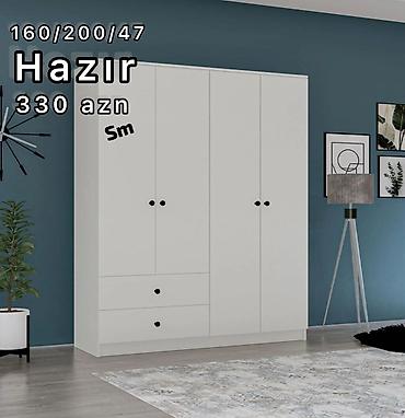 Ağ rəngli 4 qapılı paltar şkafı. Minimalist dizayn, qara tutacaqlar