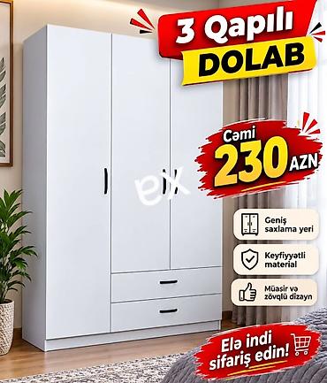 qorka mebel: 3 qapılı dolab - Rəng: ağ - Dizayn: müasir və zövqlü minimal görünüş — 1