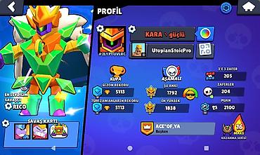 Kolleksiya kartları: Brawl Stars oyun hesabı - Profil: “KARA \ güclü”, ID etiketi — 1