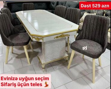 прозрачный стол: Для кухни, Нераскладной, Прямоугольный стол, 6 стульев