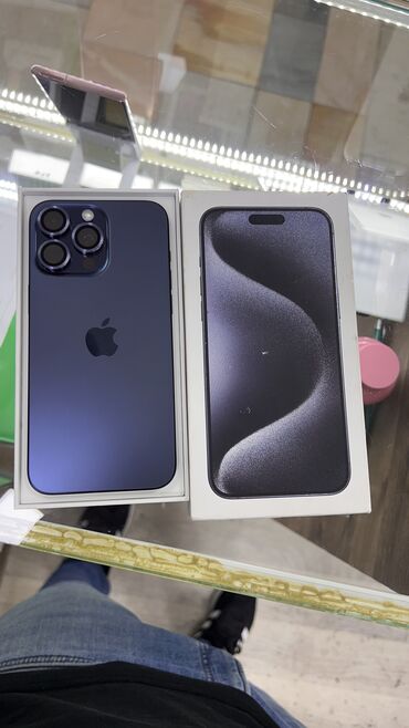 айфон хя: IPhone 15 Pro Max, Колдонулган, 256 ГБ, Көк, Коргоочу айнек, Каптама, Куту, 100 %