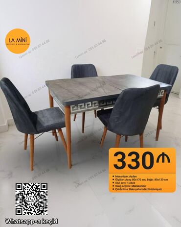 купить компьютерный стол: Qonaq otağı üçün, Açılan, Dördbucaq masa, 4 stul