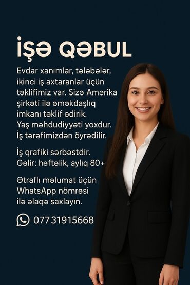 qablasdirma isi: İşə qəbul – çevik qrafikli əməkdaşlıq imkanı - Evdar xanımlar