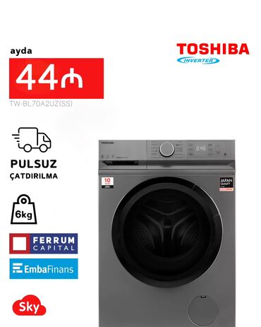 Paltaryuyan maşınlar: Paltaryuyan maşın Toshiba, 6 kq, Yeni, Avtomat, Qurutma var, Kredit var, Pulsuz çatdırılma