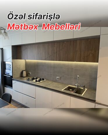 nabor hacar: Müasir üslubda hazırlanmış bu mətbəx mebeli, ağ və taxta teksturalı