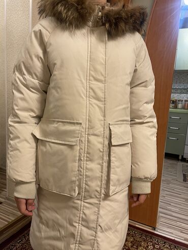 тёплая зимняя куртка: Пуховик, По колено, С мехом, M (EU 38)