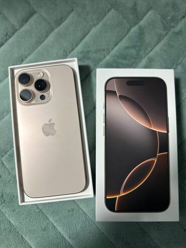 корпоративная сим: IPhone 16 Pro, Б/у, 256 ГБ, Desert Titanium, Кабель, Коробка, 100 %