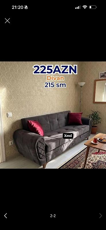 Divan – 215 sm Qiymət: 225 AZN (şəkildə göstərilib) - Rəng: tünd boz
