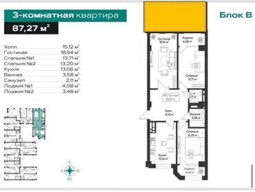 Продажа квартир: 3 комнаты, 87 м², Элитка, 2 этаж, ПСО (под самоотделку)