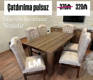 Masa və oturacaq dəstləri: Dördbucaq masa, 6 stul