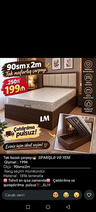 Tək nəfərlik bazalı çarpayı – 90 sm x 2 m - Ölçü: 90 sm x 2 m - lalafo.az -da Tək nəfərlik bazalı çarpayı – 90 sm x 2 m - Ölçü: 90 sm x 2 m -