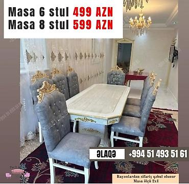 stolustu sufreler: Qonaq otağı üçün, Yeni, Açılmayan, Dördbucaq masa, 6 stul — 8