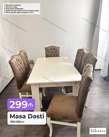Masa Dəsti – 90×160 sm - Klassik dizaynlı yemək masası və 6 ədəd