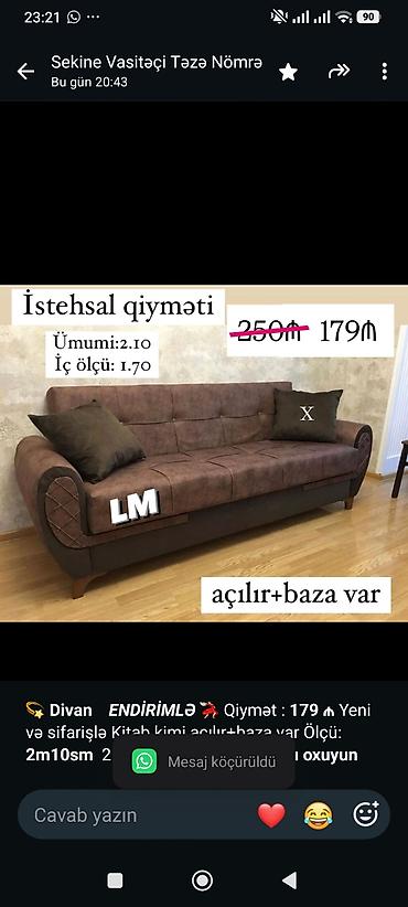 Мебель: 💫 *Divan* _*ENDİRİMLƏ*_ 💃🏻 Qiymət : *179 ₼* Yeni və sifarişlə Kitab — 1