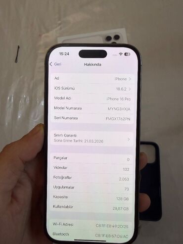Apple iPhone: IPhone 16 Pro, 128 GB, Natural Titanium, Barmaq izi, Simsiz şarj, Face ID