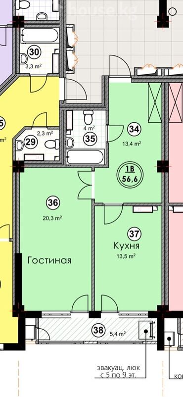тэц квартира: 1 комната, 58 м², Элитка, 8 этаж, ПСО (под самоотделку)