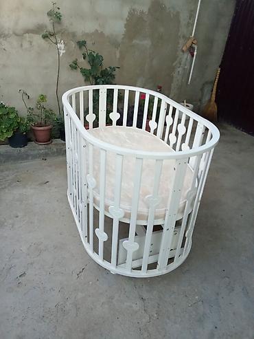 Beşiklər: Ağ rəngli oval uşaq beşiyi - Material: ağac/ MDF əsaslı, dayanıqlı — 3