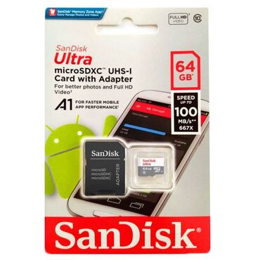 Колонки, гарнитуры и микрофоны: Sandisk Ultra MicroSd 64gb 100mb/s Карта SanDisk Ultra microSD UHS-I
