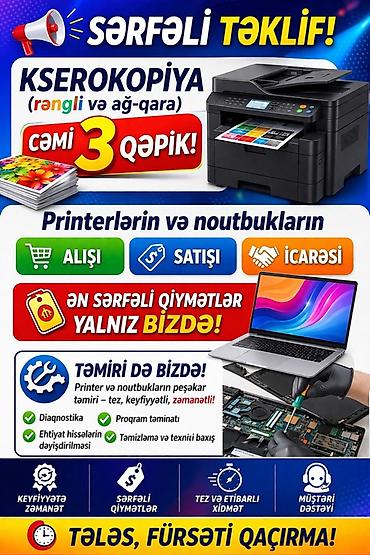 printer qiymətləri: Xidmət: Rəngli və ağ-qara kserokopiya – cəmi 3 qəpik! Printer və — 2