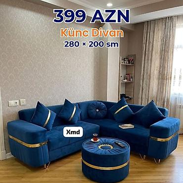пуфик мягкий: Künc divan – 280 × 200 sm Qiymət: 399 AZN - Rəng: Zümrüd-mavi — 1