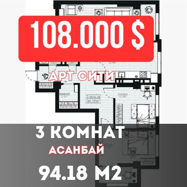 вторичное жилье: 3 комнаты, 94 м², Элитка, 6 этаж, ПСО (под самоотделку)