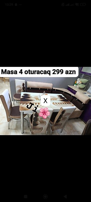 susə masa: Mətbəx/damaq otağı üçün masa və 4 ədəd stul dəsti. - Masaüstü şüşə — 1