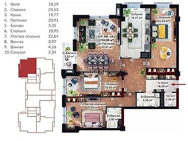 Продажа квартир: 4 комнаты, 153 м², Южная Магистраль Элитка, 5 этаж, ПСО (под самоотделку) — 3