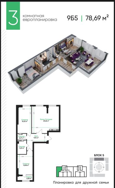 Продажа квартир: 3 комнаты, 78 м², Элитка, 7 этаж, ПСО (под самоотделку)