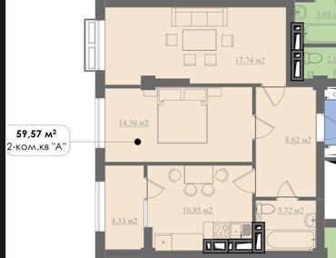 село раздольное кыргызстан: 2 комнаты, 59 м², Элитка, 3 этаж