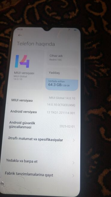 айфон 11 про макс: Redmi 10C, 128 GB, rəng - Boz, Qırıq