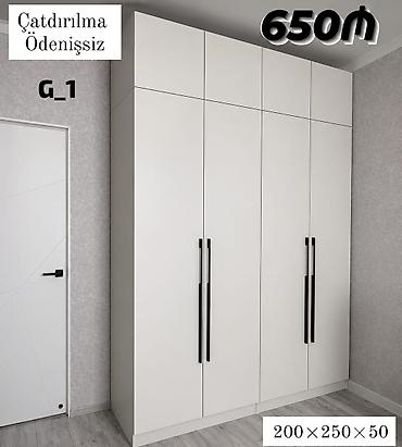 şifonerlər islenmis: Ağ rəngdə müasir dizaynlı qarderob şkafı - Model: G_1 - Ölçülər: 200 — 1