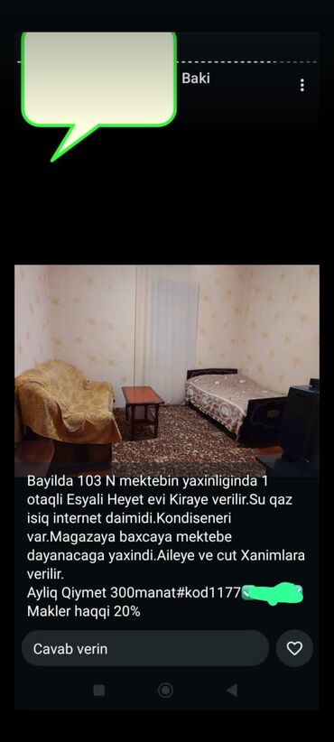Uzunmüddətli kirayə mənzillər: Sarayı qəsəbəsində 3 sotda 7 daş kürsülü qoşa daşla səxsi istifadə