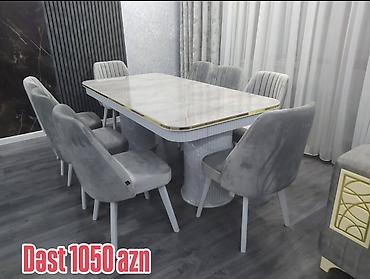 divar stolu: Yemək otağı dəsti - Tərkibi: 1 ədəd geniş yemək masası + 8 ədəd — 1
