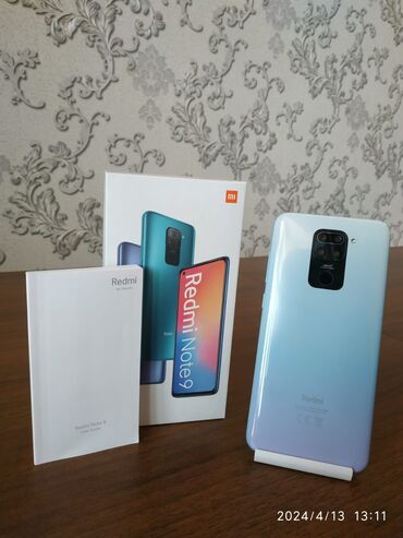 işlenmiş telefon qiymetleri: Xiaomi Redmi Note 9, 128 ГБ, цвет - Белый, 
 Сенсорный, Отпечаток пальца, Две SIM карты