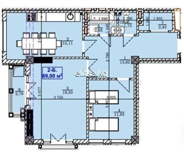 дешевые квартиры в оше: 2 комнаты, 70 м², Элитка, 10 этаж, ПСО (под самоотделку)