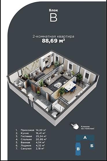 островский: 2 комнаты, 88 м², Городская больница №4 (ул. Айни) Элитка, 4 этаж, ПСО (под самоотделку) — 2