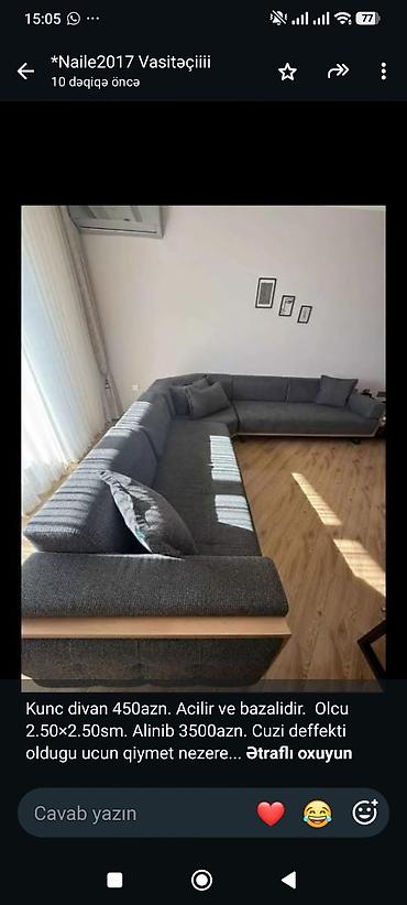 Kunc divan 450azn. Acilir ve bazalidir. Olcu 2.50×2.50sm. Alinib lalafo.az -da Kunc divan 450azn. Acilir ve bazalidir. Olcu 2.50×2.50sm. Alinib