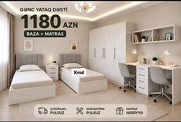 Gənc yataq dəsti – baza + matras Qiymət: 1180 AZN Dəst tərkibi: - 2
